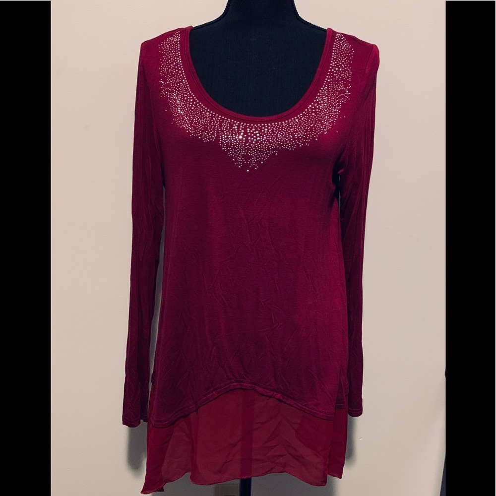 Esperanza Bling Deep Red Long Sleeve Top
